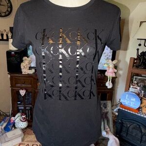 Calvin Klein Black Short-Sleeve Logo Tee with Gloss Striping